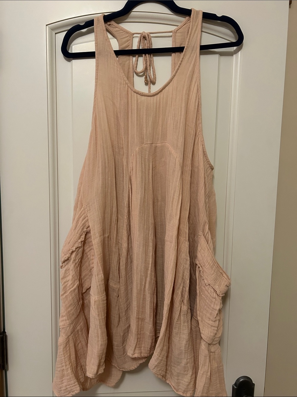 Free People Pink Sand Dune Pina Colada Tunic Gauzy, Easy Breezy Big Pockets